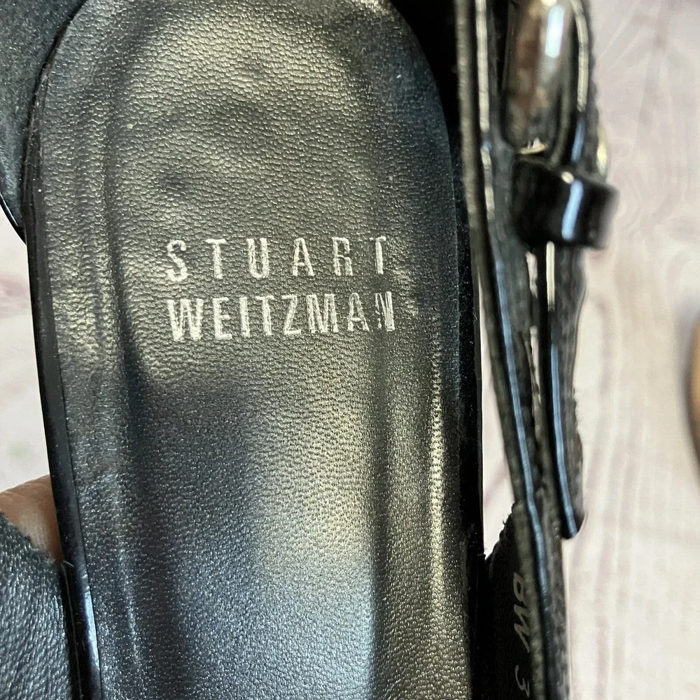 Stuart Weitzman Womens Pumps Size 6.5 Black Patent Leather Peep Toe Heels